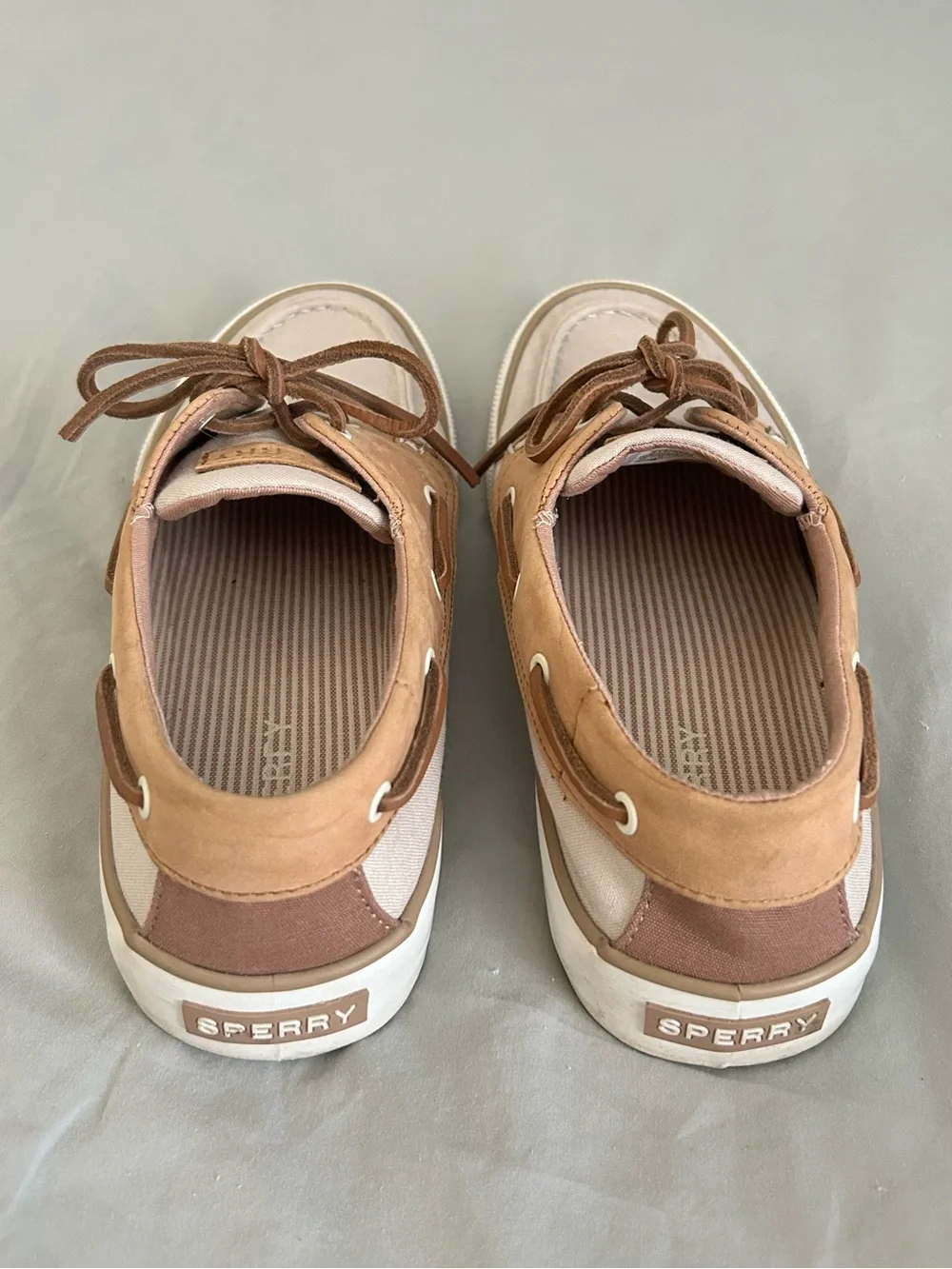 Sperry Two-Tone Beige Canvas and Brown Leather Boat Shoes